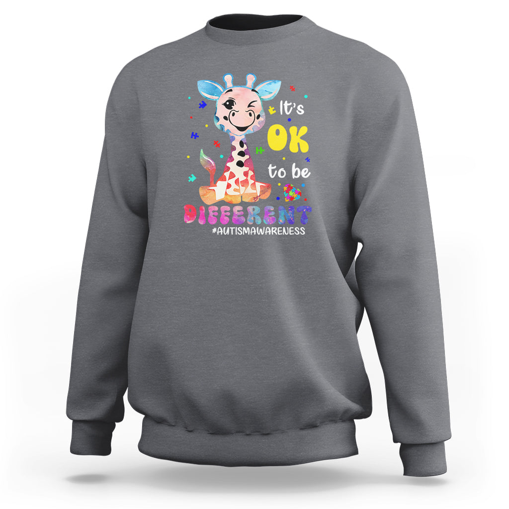Cute Giraffe Autism Sweatshirt It's Ok To Be Different - Wonder Print Shop