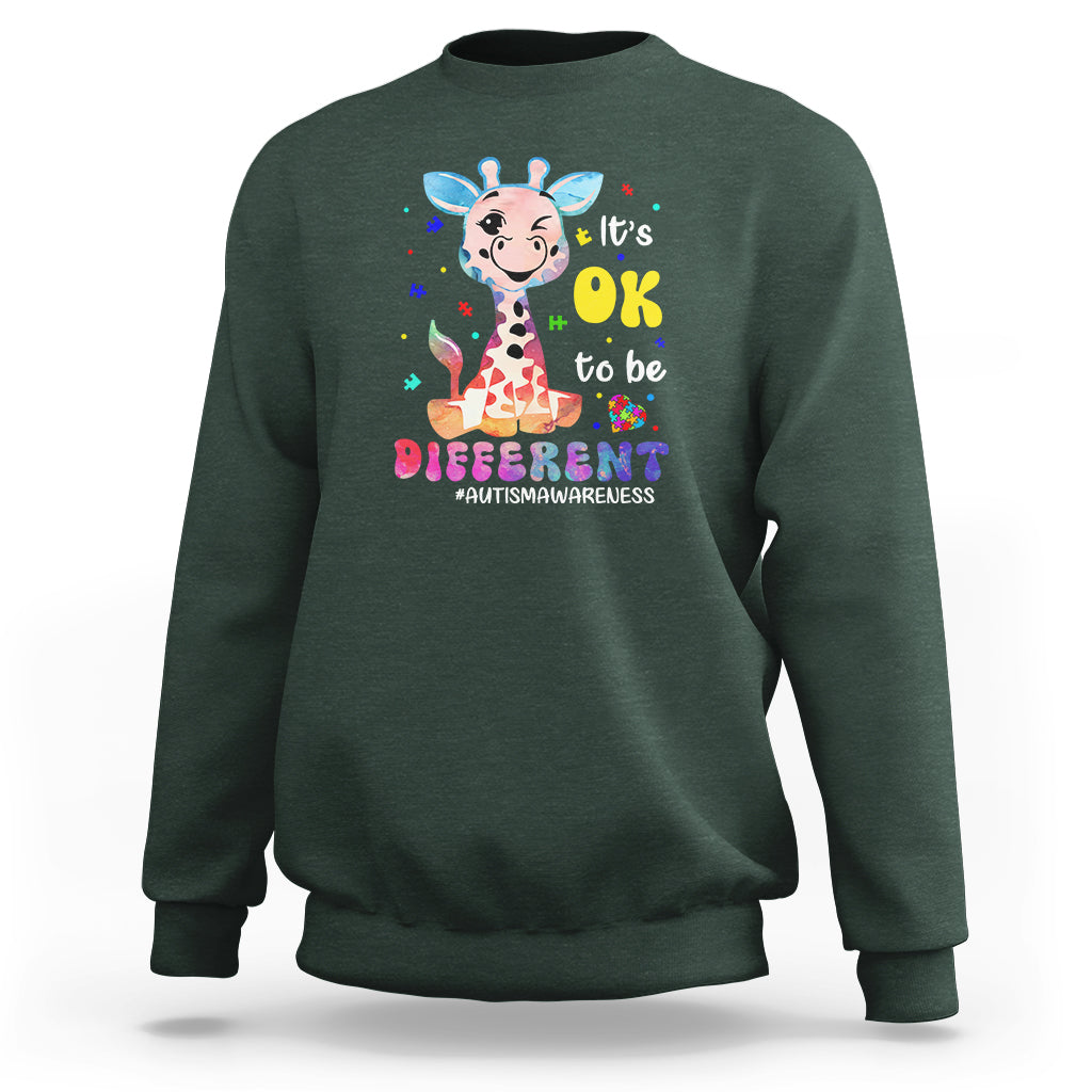 Cute Giraffe Autism Sweatshirt It's Ok To Be Different - Wonder Print Shop