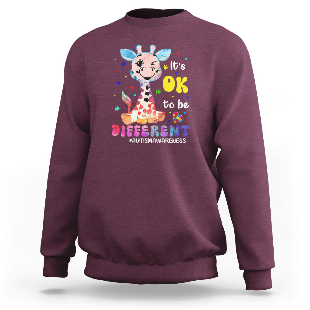 Cute Giraffe Autism Sweatshirt It's Ok To Be Different - Wonder Print Shop