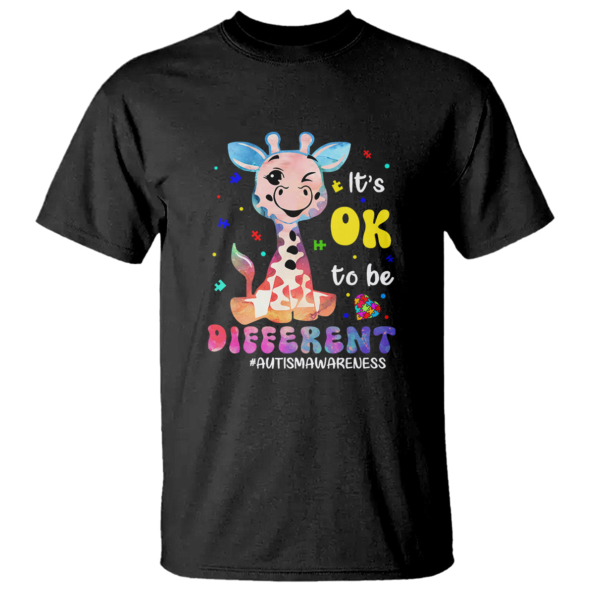 Cute Giraffe Autism T Shirt It's Ok To Be Different - Wonder Print Shop