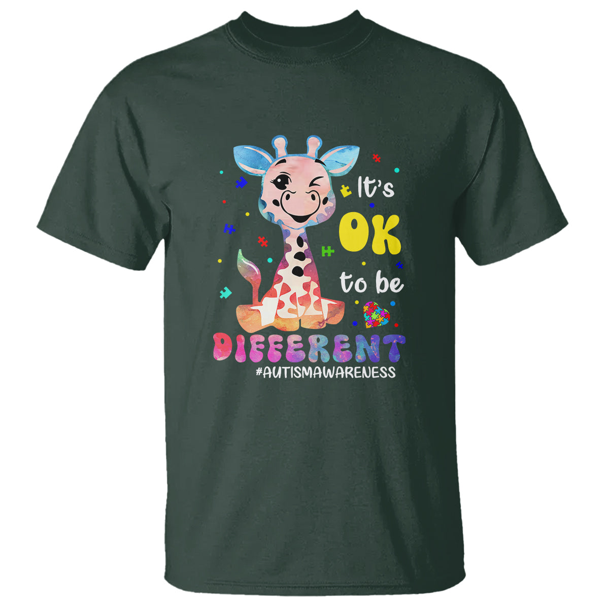 Cute Giraffe Autism T Shirt It's Ok To Be Different - Wonder Print Shop