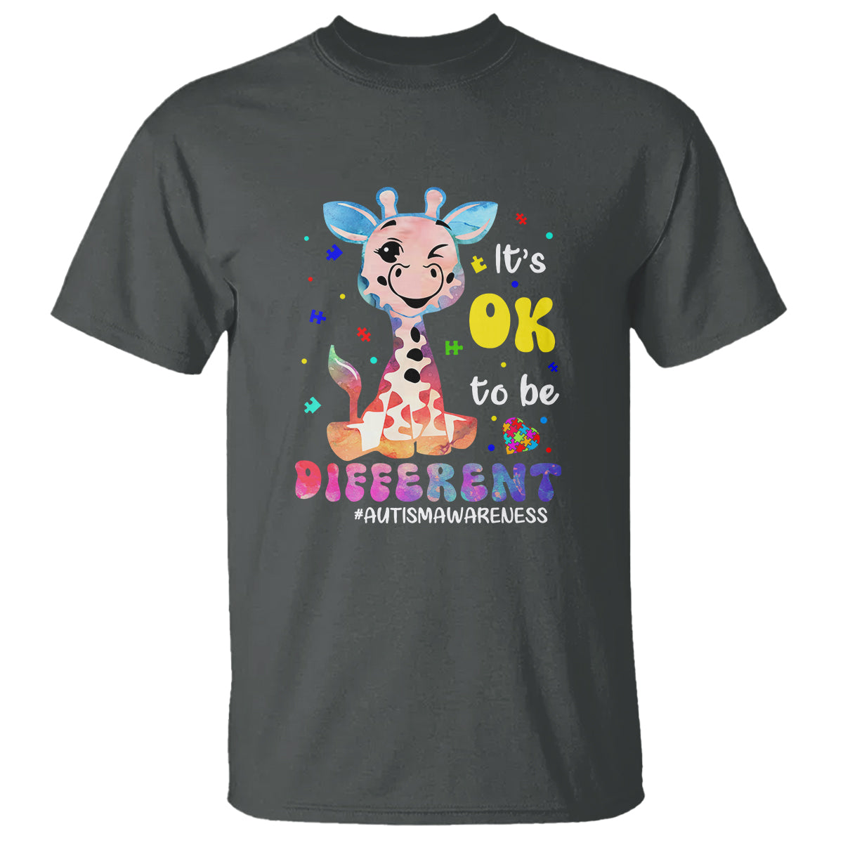 Cute Giraffe Autism T Shirt It's Ok To Be Different - Wonder Print Shop