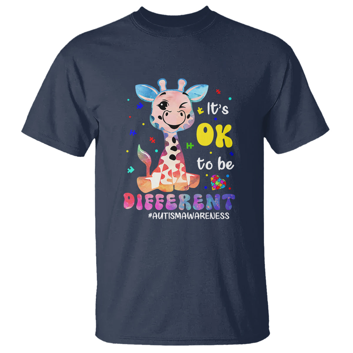 Cute Giraffe Autism T Shirt It's Ok To Be Different - Wonder Print Shop