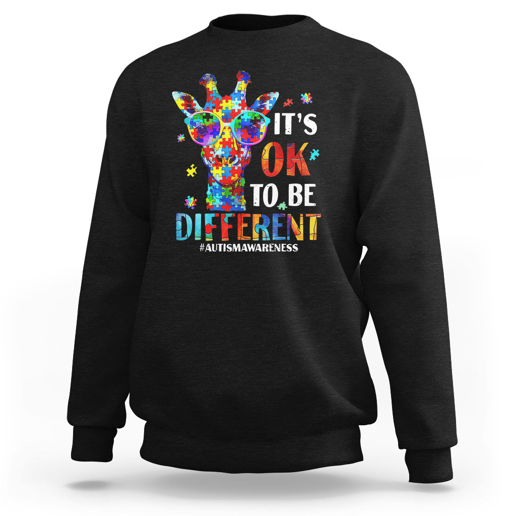 Cool Giraffe Autism Sweatshirt It's Ok To Be Different Jigsaw Puzzle - Wonder Print Shop