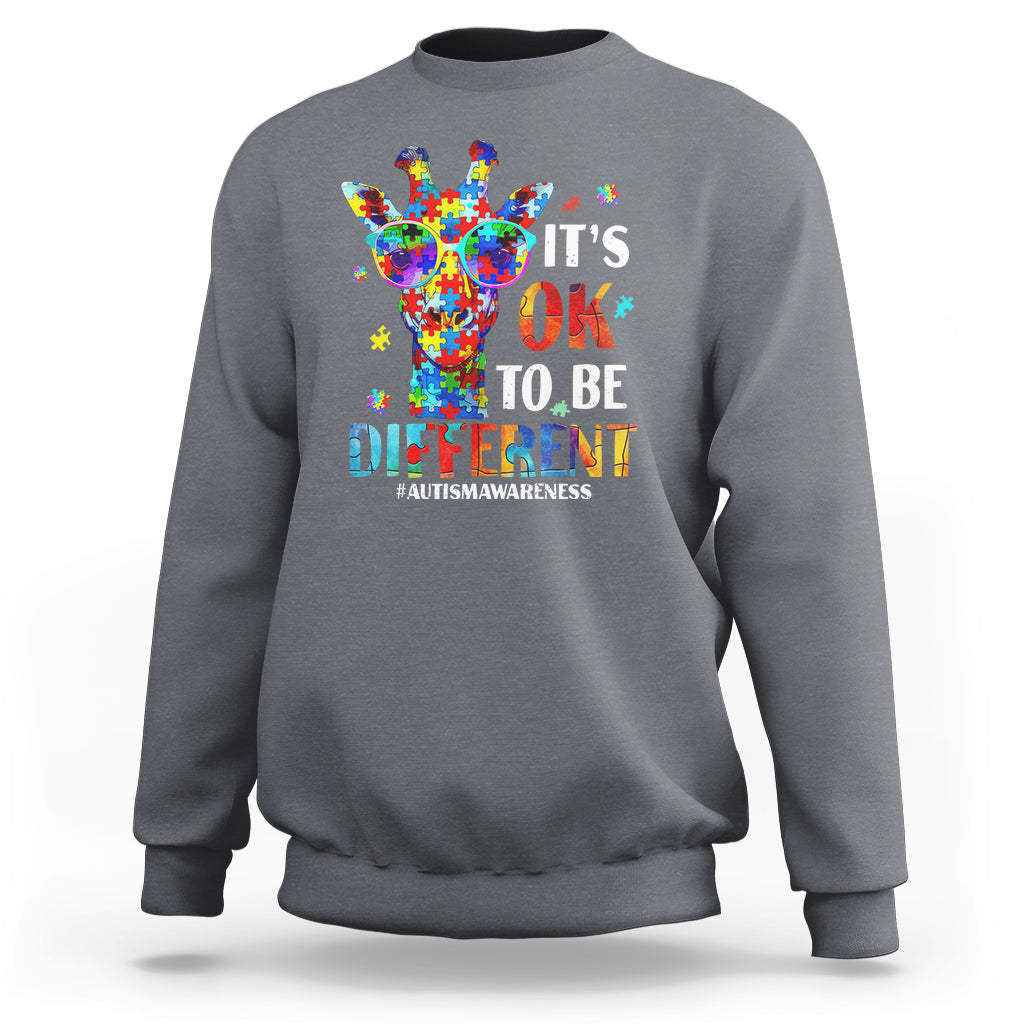 Cool Giraffe Autism Sweatshirt It's Ok To Be Different Jigsaw Puzzle - Wonder Print Shop
