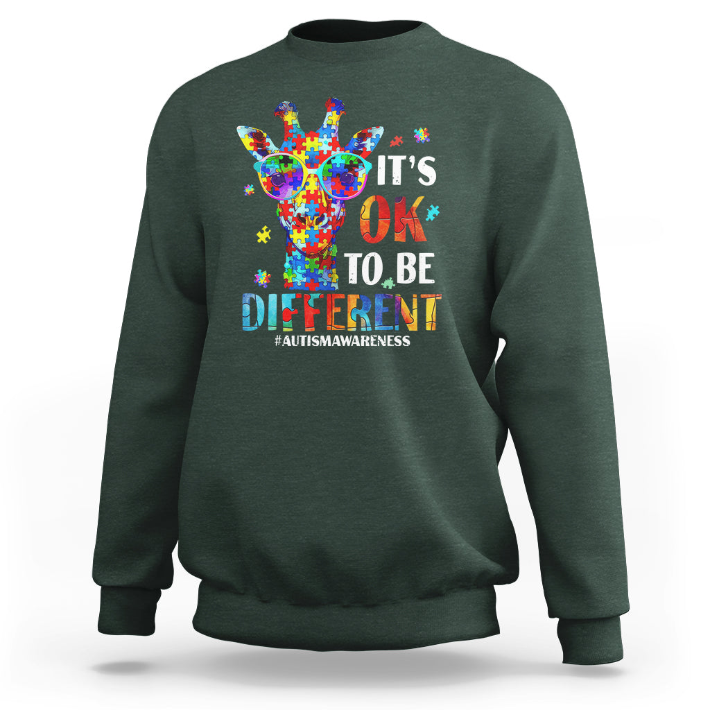 Cool Giraffe Autism Sweatshirt It's Ok To Be Different Jigsaw Puzzle - Wonder Print Shop