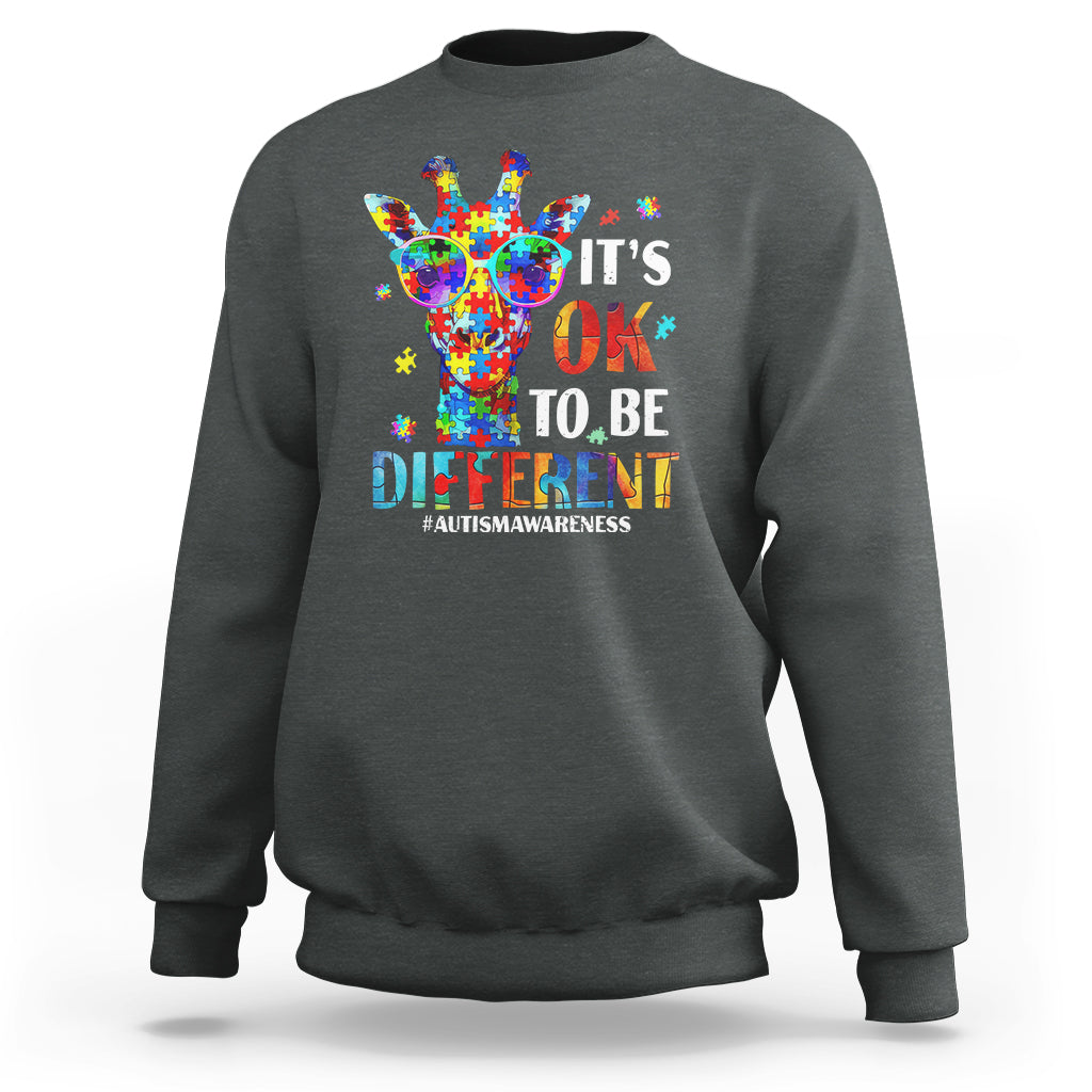 Cool Giraffe Autism Sweatshirt It's Ok To Be Different Jigsaw Puzzle - Wonder Print Shop