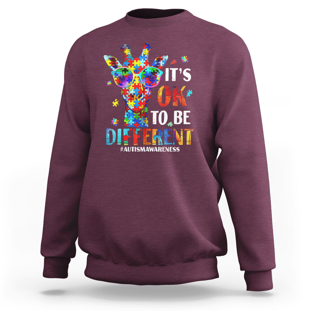 Cool Giraffe Autism Sweatshirt It's Ok To Be Different Jigsaw Puzzle - Wonder Print Shop