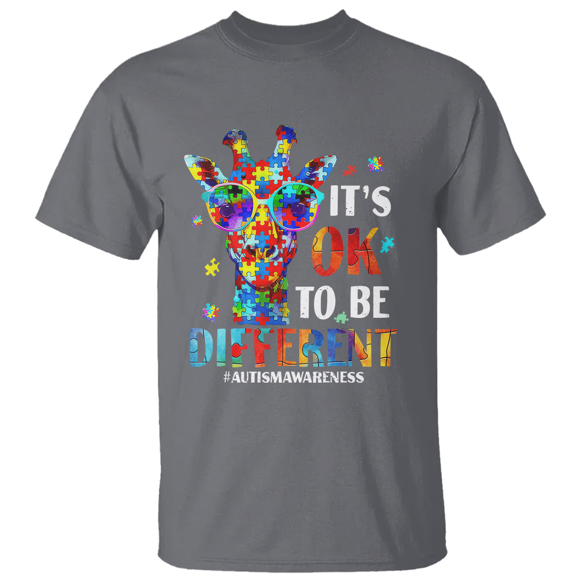 Cool Giraffe Autism T Shirt It's Ok To Be Different Jigsaw Puzzle - Wonder Print Shop