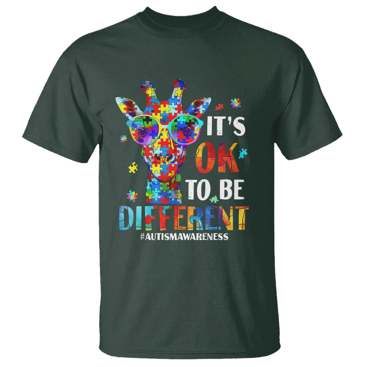Cool Giraffe Autism T Shirt It's Ok To Be Different Jigsaw Puzzle - Wonder Print Shop