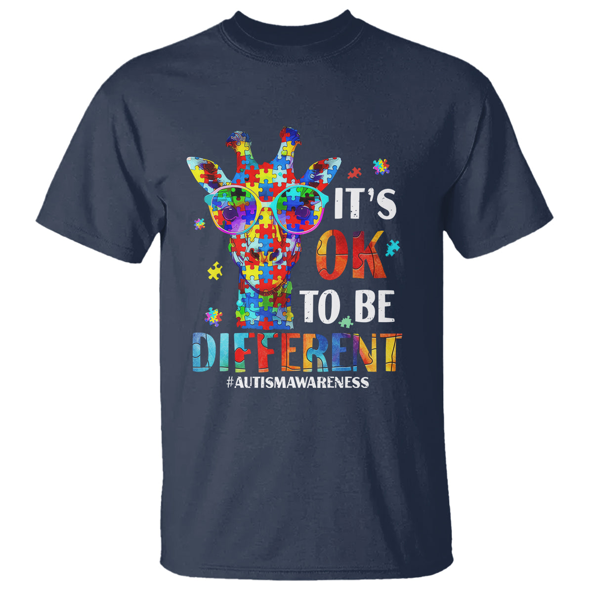 Cool Giraffe Autism T Shirt It's Ok To Be Different Jigsaw Puzzle - Wonder Print Shop