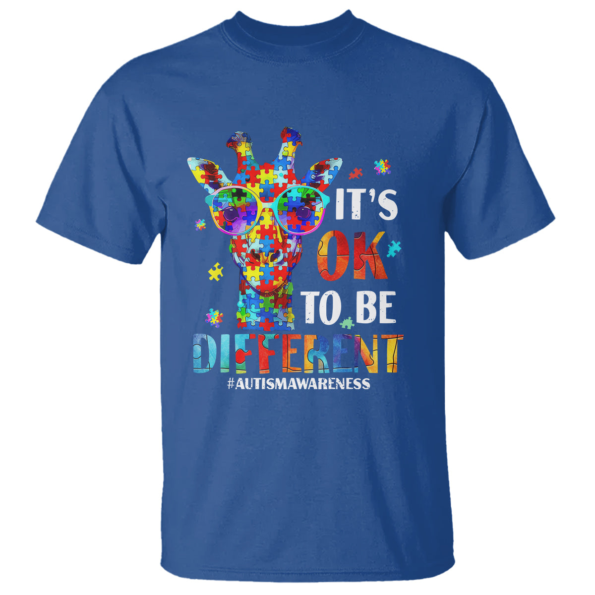 Cool Giraffe Autism T Shirt It's Ok To Be Different Jigsaw Puzzle - Wonder Print Shop