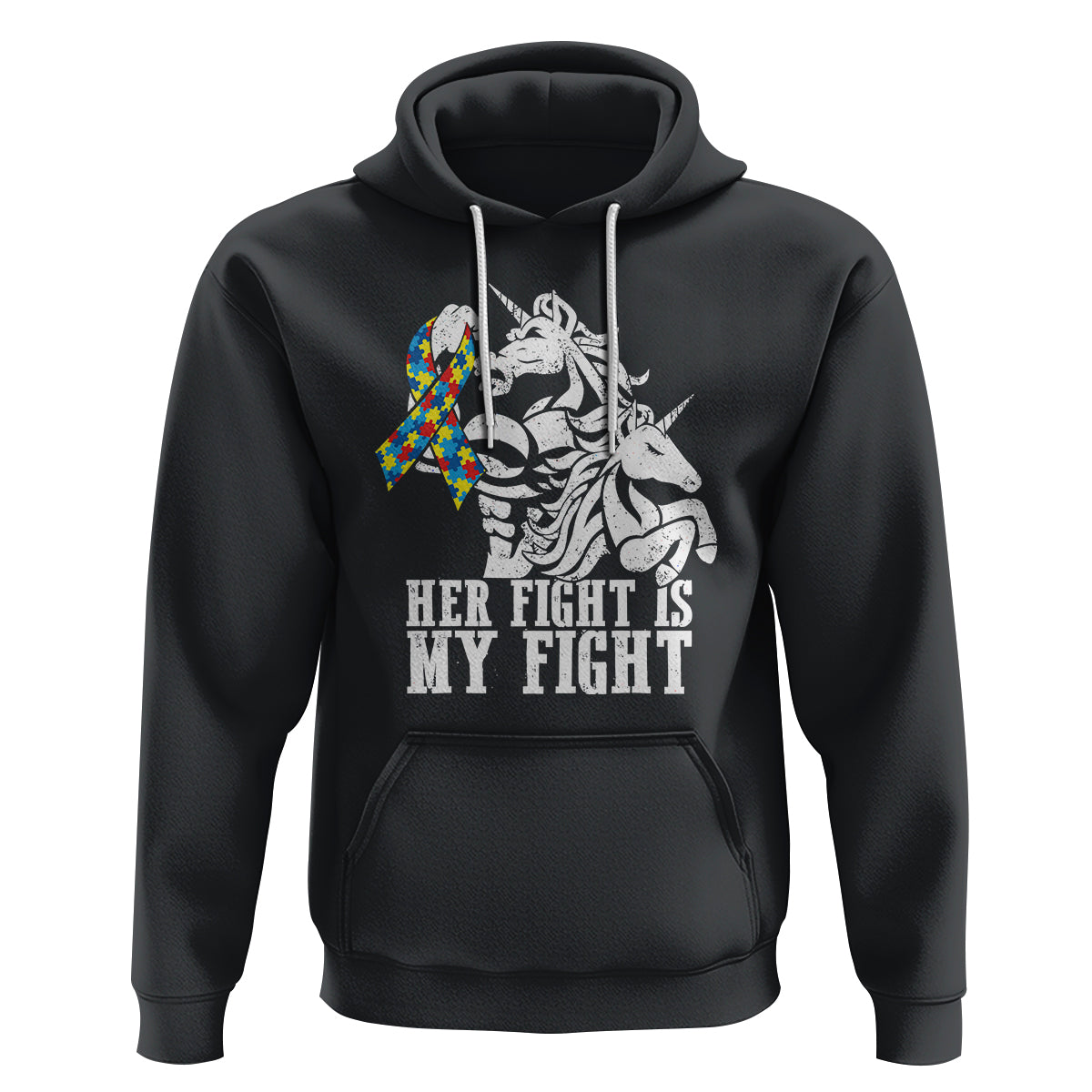 Unicorn Autism Dad Hoodie Her Fight Is My Fight Strong Fighters - Wonder Print Shop
