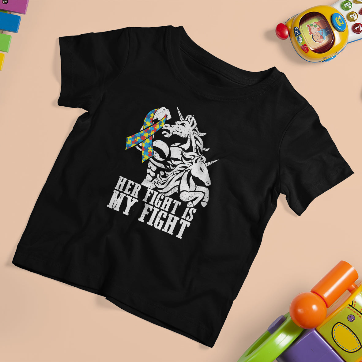 Unicorn Autism Dad T Shirt For Kid Her Fight Is My Fight Strong Fighters - Wonder Print Shop