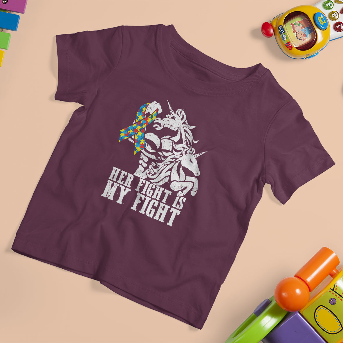 Unicorn Autism Dad T Shirt For Kid Her Fight Is My Fight Strong Fighters - Wonder Print Shop