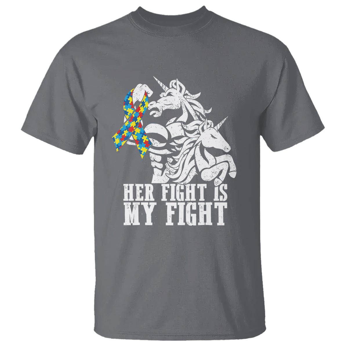 Unicorn Autism Dad T Shirt Her Fight Is My Fight Strong Fighters - Wonder Print Shop