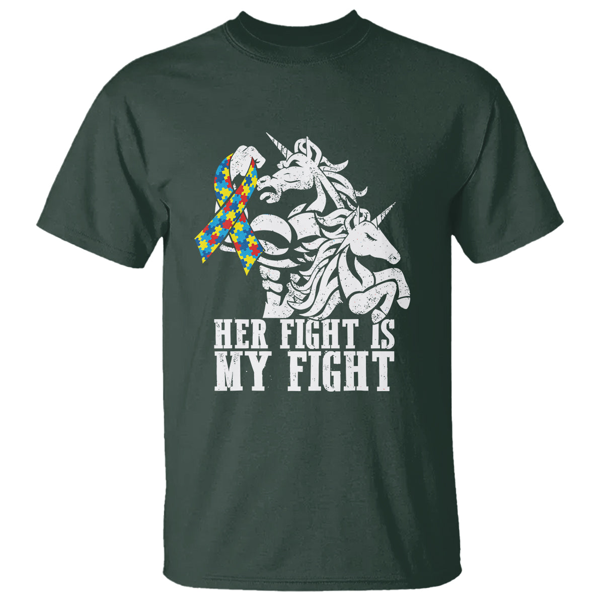 Unicorn Autism Dad T Shirt Her Fight Is My Fight Strong Fighters - Wonder Print Shop