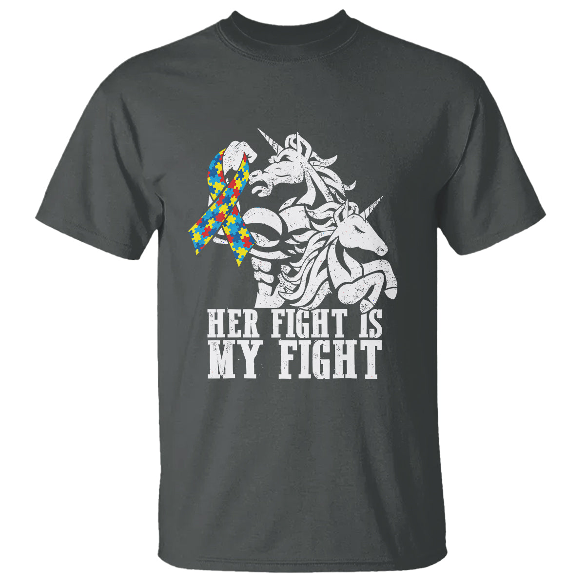 Unicorn Autism Dad T Shirt Her Fight Is My Fight Strong Fighters - Wonder Print Shop