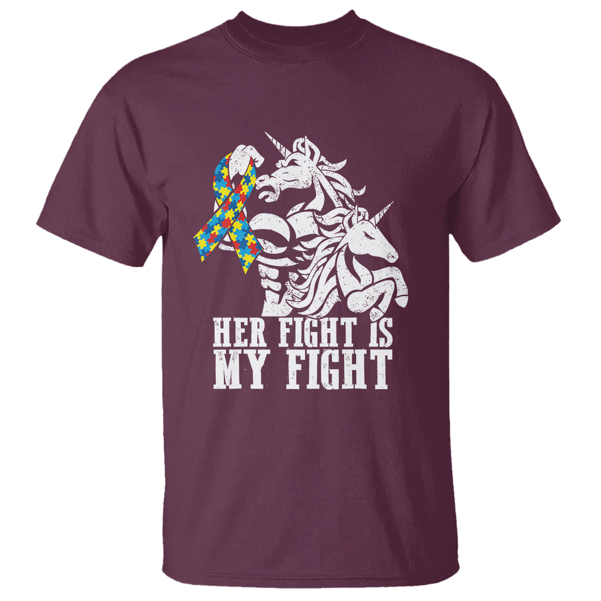 Unicorn Autism Dad T Shirt Her Fight Is My Fight Strong Fighters - Wonder Print Shop