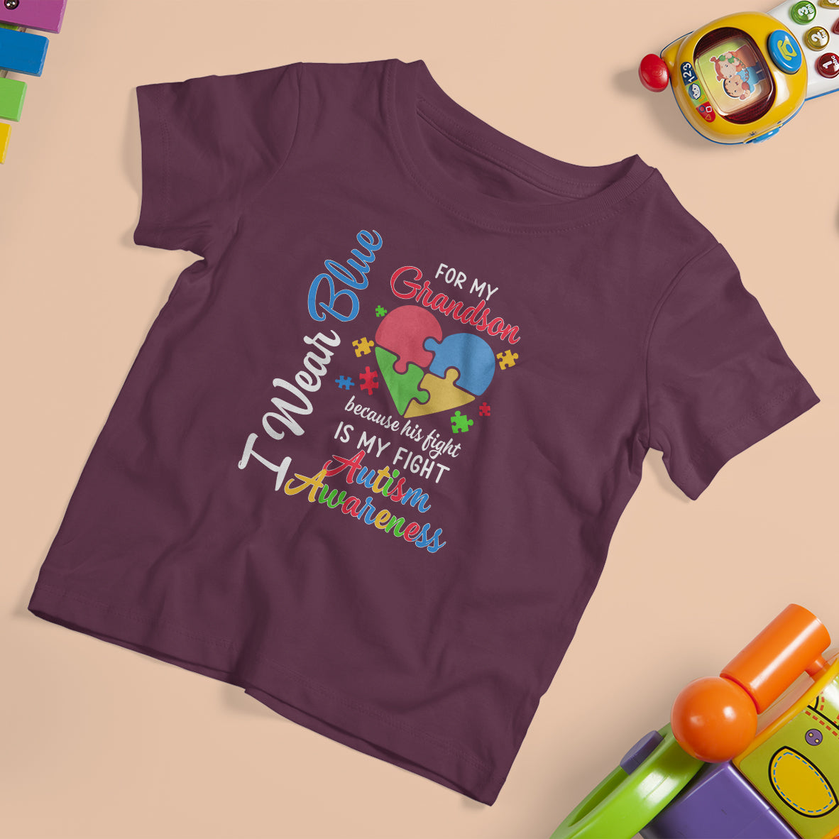 Autism Grandparents T Shirt For Kid I Wear Blue For My Grandson Because His Fight is My Fight Grandma Grandpa - Wonder Print Shop