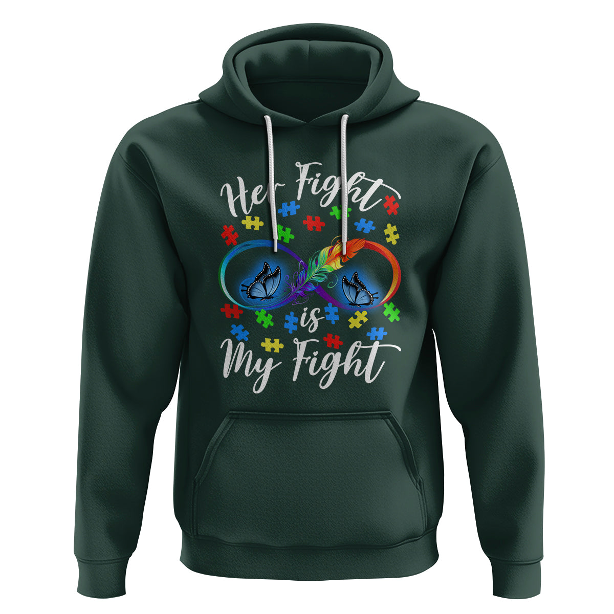 Autism Support Hoodie Her Fight Is My FightRainbow Infinity With Feather Butterflies - Wonder Print Shop