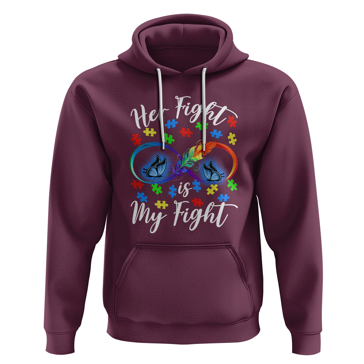Autism Support Hoodie Her Fight Is My FightRainbow Infinity With Feather Butterflies - Wonder Print Shop