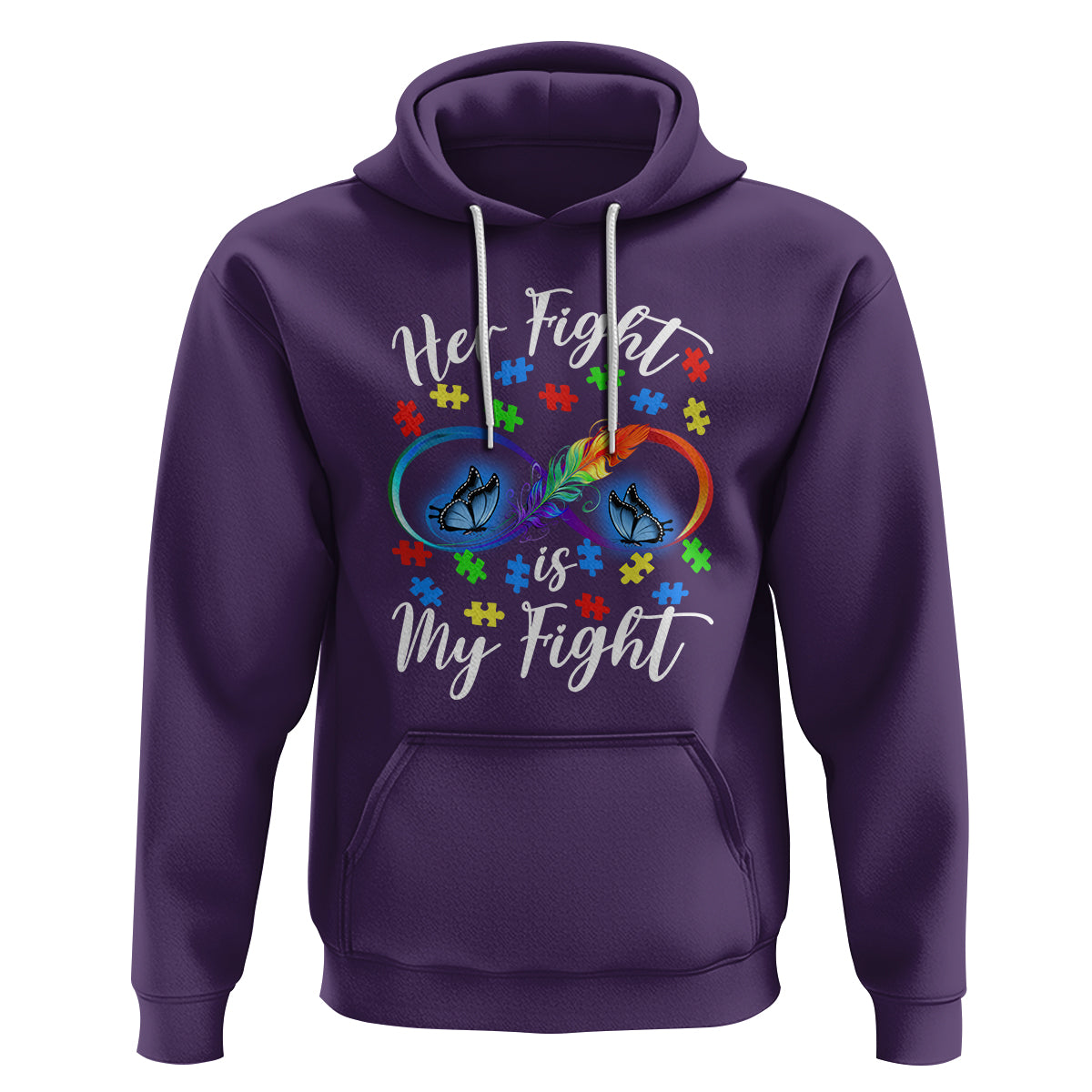 Autism Support Hoodie Her Fight Is My FightRainbow Infinity With Feather Butterflies - Wonder Print Shop