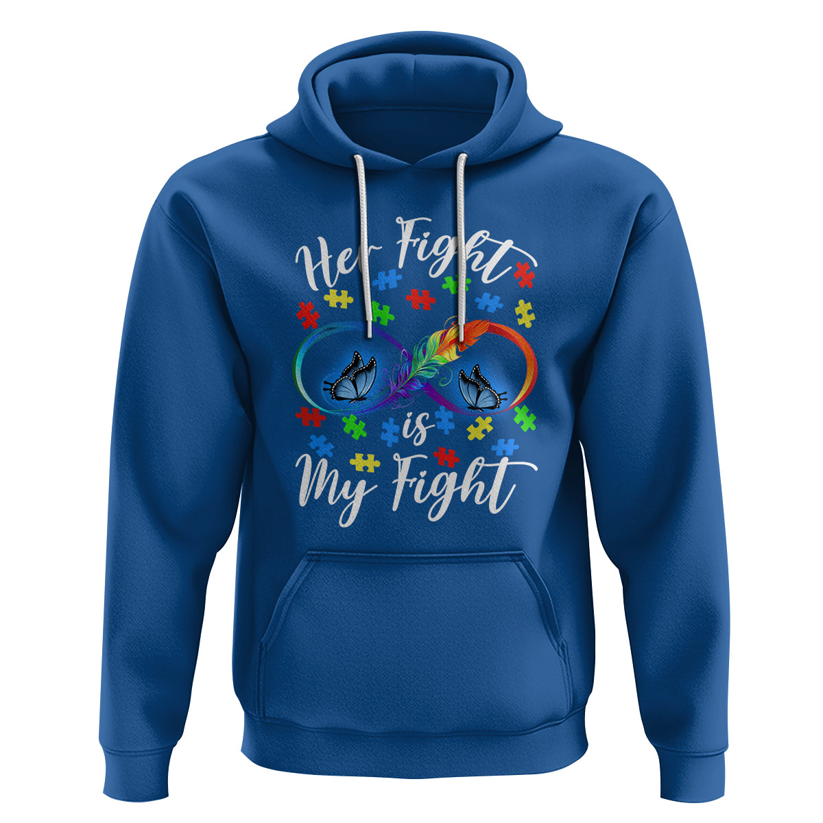 Autism Support Hoodie Her Fight Is My FightRainbow Infinity With Feather Butterflies - Wonder Print Shop