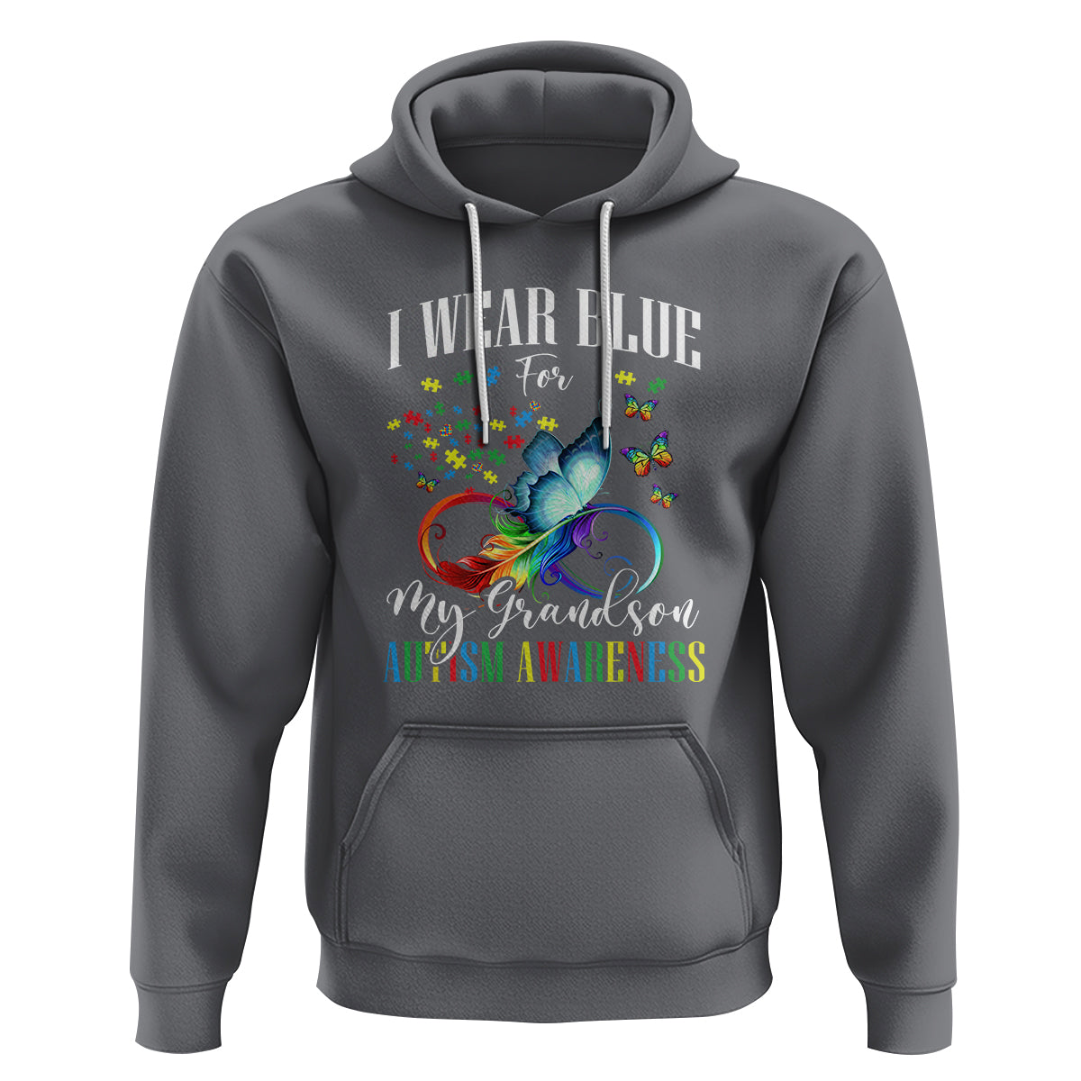 Autism Grandparents Hoodie I Wear Blue For My Grandson Grandma Grandpa Rainbow Infinity with Feather Butterfly - Wonder Print Shop