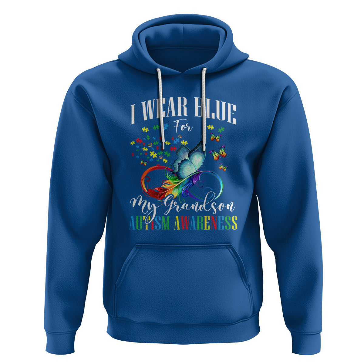 Autism Grandparents Hoodie I Wear Blue For My Grandson Grandma Grandpa Rainbow Infinity with Feather Butterfly - Wonder Print Shop