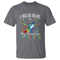 Autism Grandparents T Shirt I Wear Blue For My Grandson Grandma Grandpa Rainbow Infinity with Feather Butterfly - Wonder Print Shop