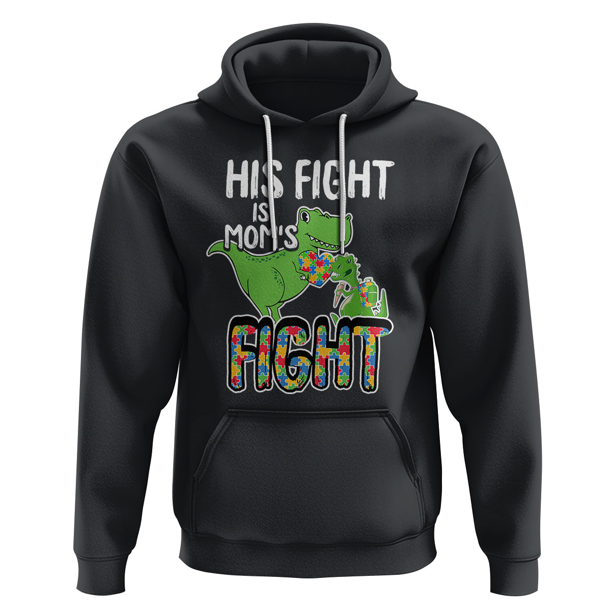 Dinosaur Autism Mama Hoodie His Fight Is Mom's Fight Acceot Love Support Jigsaw Puzzle - Wonder Print Shop