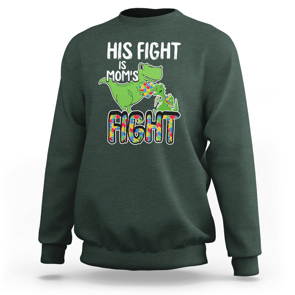 Dinosaur Autism Mama Sweatshirt His Fight Is Mom's Fight Acceot Love Support Jigsaw Puzzle - Wonder Print Shop