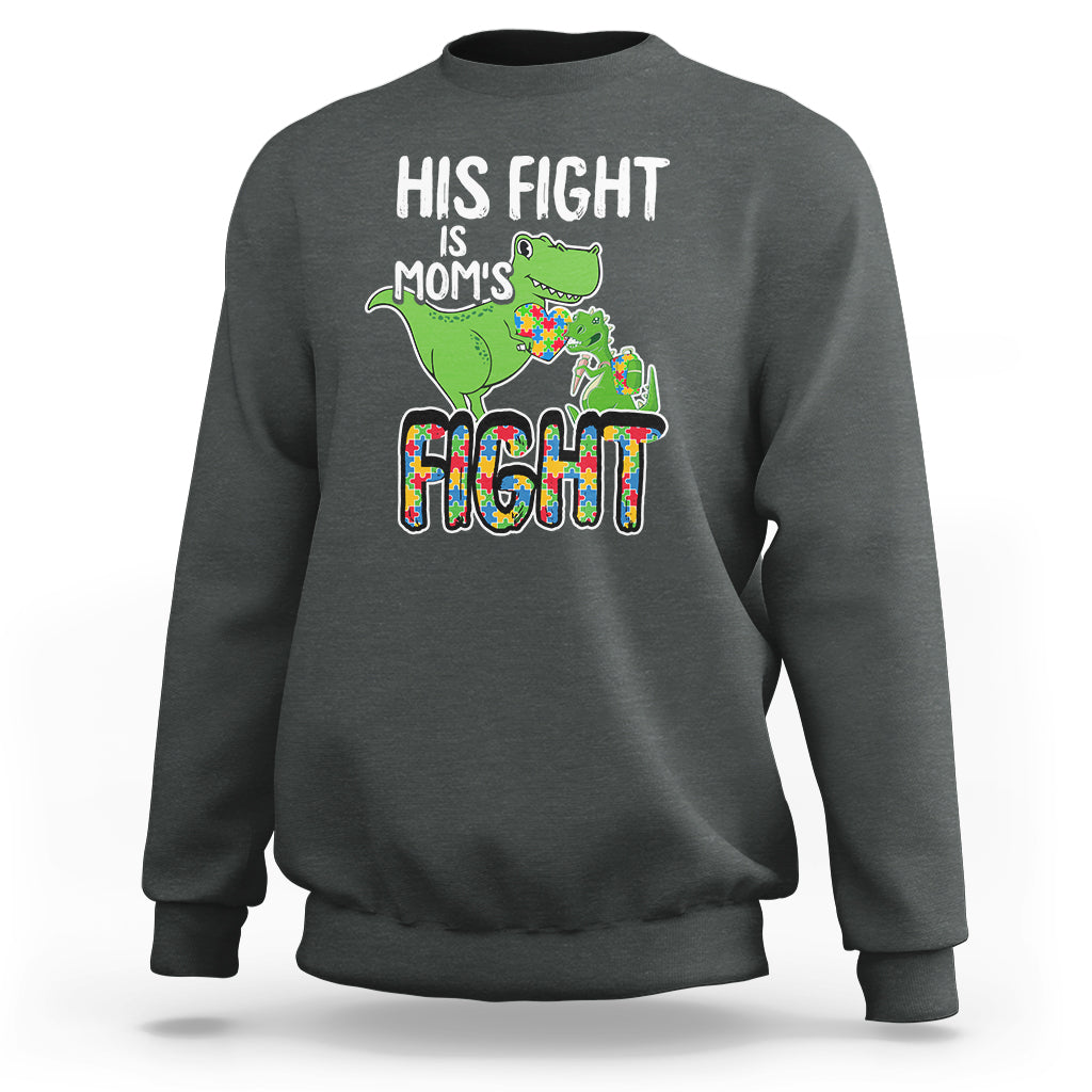 Dinosaur Autism Mama Sweatshirt His Fight Is Mom's Fight Acceot Love Support Jigsaw Puzzle - Wonder Print Shop