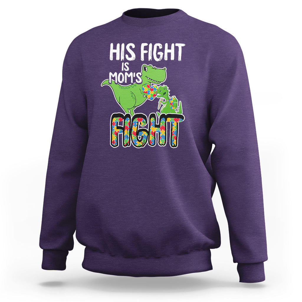Dinosaur Autism Mama Sweatshirt His Fight Is Mom's Fight Acceot Love Support Jigsaw Puzzle - Wonder Print Shop