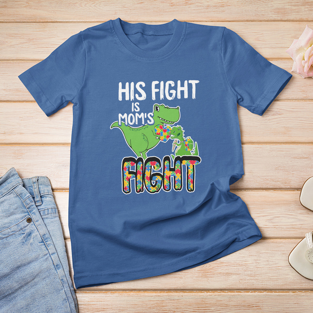 Dinosaur Autism Mama T Shirt For Women His Fight Is Mom's Fight Acceot Love Support Jigsaw Puzzle - Wonder Print Shop