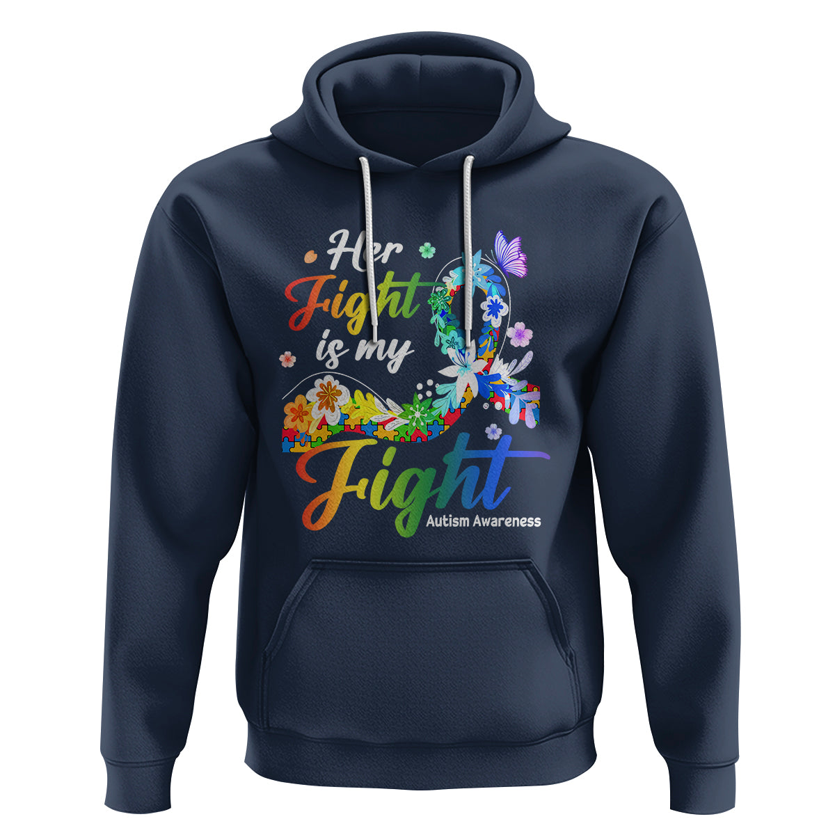 Autism Support Hoodie Her Fight Is My Fight Floral Rainbow Ribbon - Wonder Print Shop
