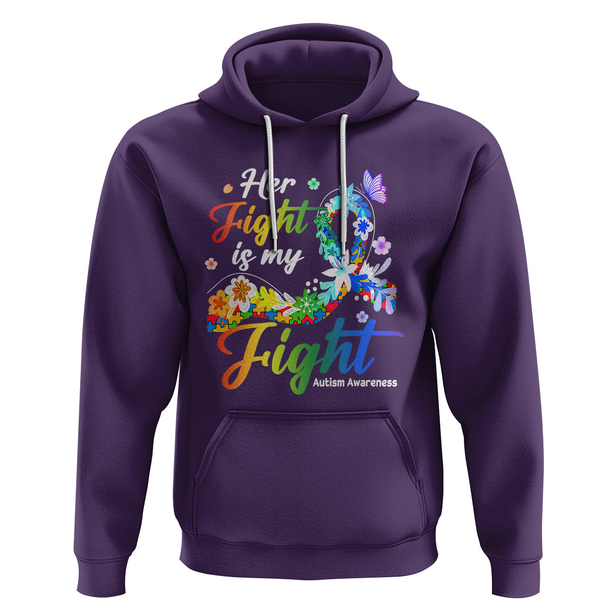 Autism Support Hoodie Her Fight Is My Fight Floral Rainbow Ribbon - Wonder Print Shop