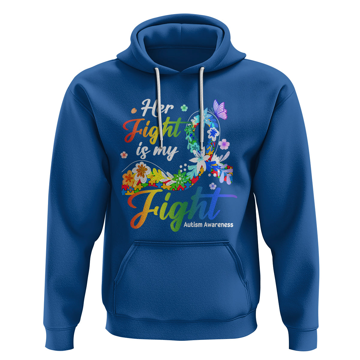 Autism Support Hoodie Her Fight Is My Fight Floral Rainbow Ribbon - Wonder Print Shop
