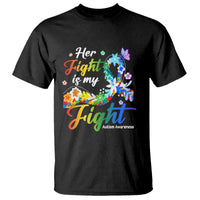 Autism Support T Shirt Her Fight Is My Fight Floral Rainbow Ribbon - Wonder Print Shop