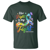 Autism Support T Shirt Her Fight Is My Fight Floral Rainbow Ribbon - Wonder Print Shop