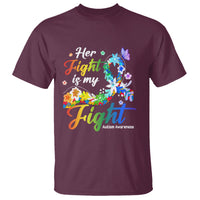 Autism Support T Shirt Her Fight Is My Fight Floral Rainbow Ribbon - Wonder Print Shop
