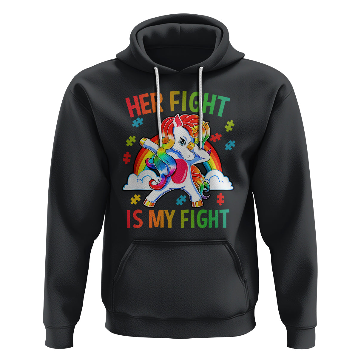 Autism Support Hoodie Her Fight Is My Fight Cute Dabbing Unicorn Rainbow - Wonder Print Shop