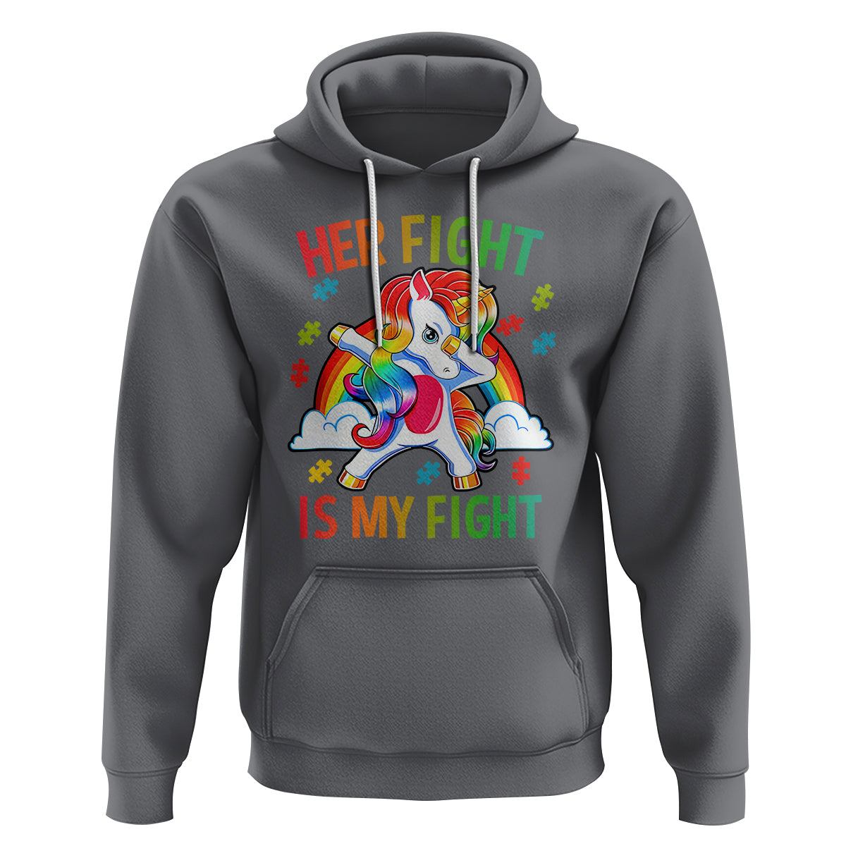 Autism Support Hoodie Her Fight Is My Fight Cute Dabbing Unicorn Rainbow - Wonder Print Shop