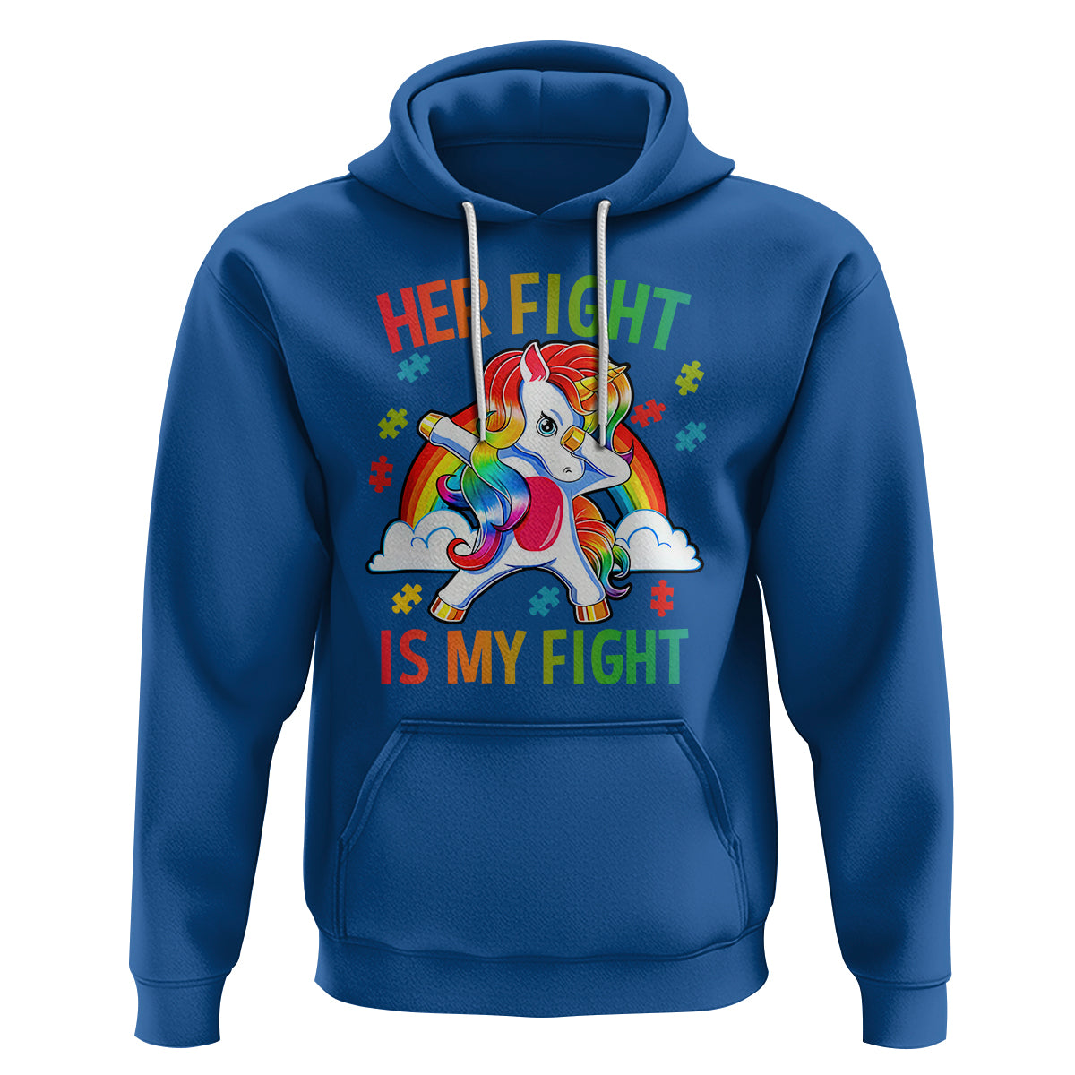 Autism Support Hoodie Her Fight Is My Fight Cute Dabbing Unicorn Rainbow - Wonder Print Shop