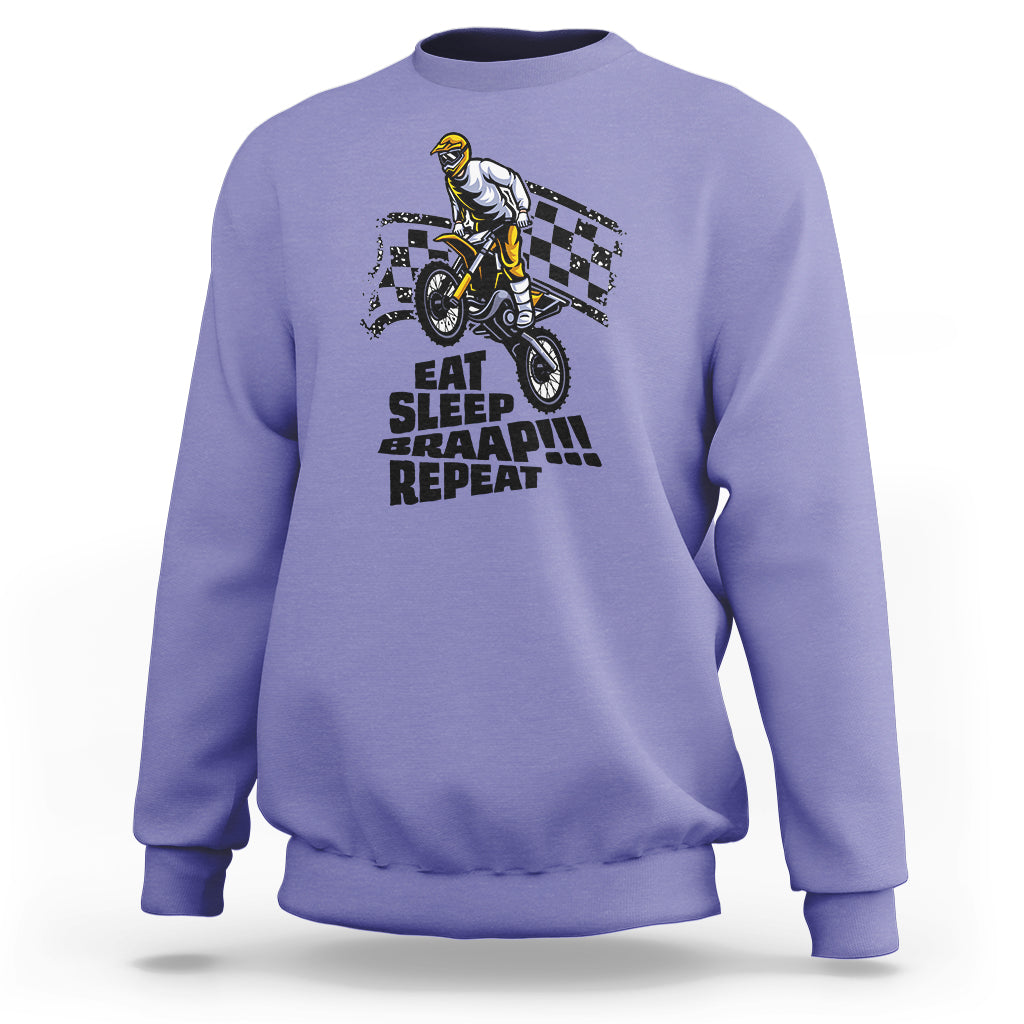 Funny Eat Sleep Braap Repeat Dirtbike Sweatshirt - Wonder Print Shop