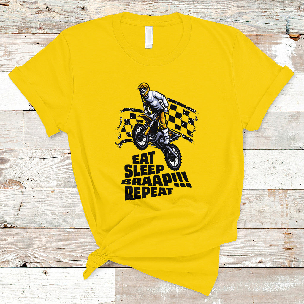 Funny Eat Sleep Braap Repeat Dirtbike T Shirt - Wonder Print Shop