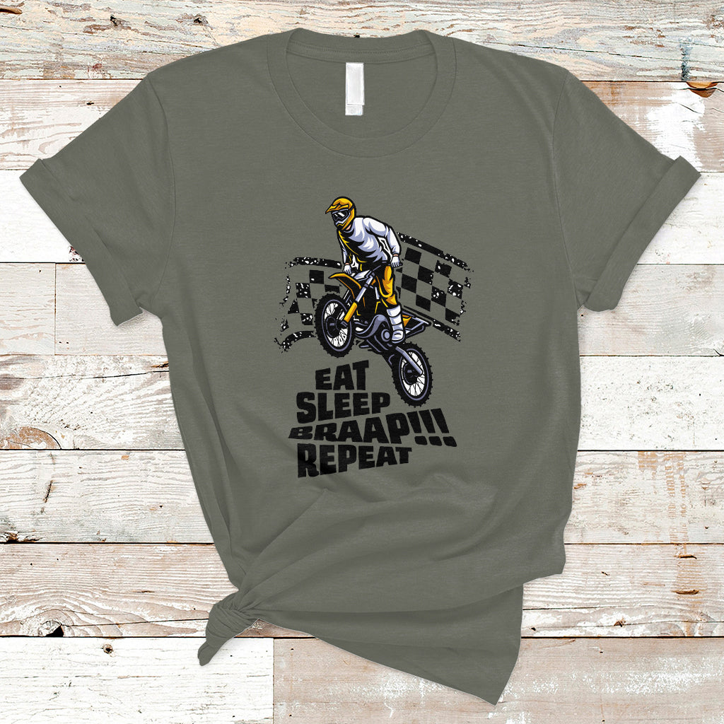 Funny Eat Sleep Braap Repeat Dirtbike T Shirt - Wonder Print Shop
