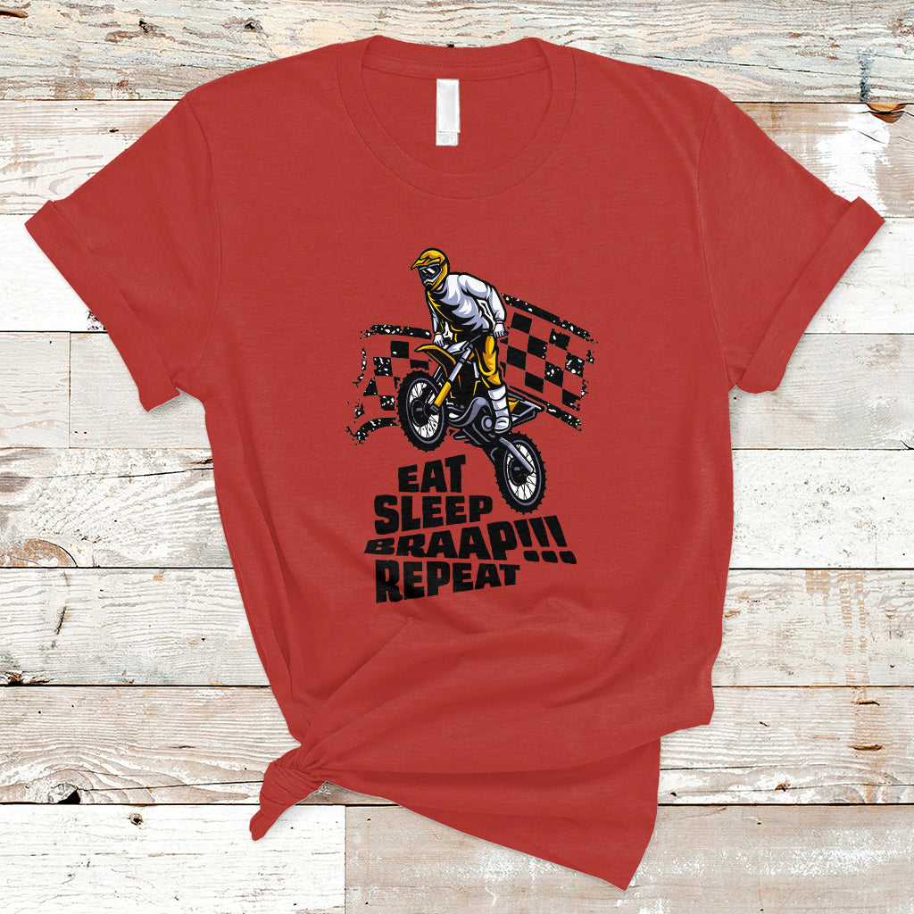 Funny Eat Sleep Braap Repeat Dirtbike T Shirt - Wonder Print Shop