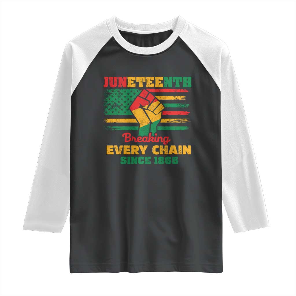 Juneteenth Raglan Shirt Breaking Every Chain Since 1865 American Flag